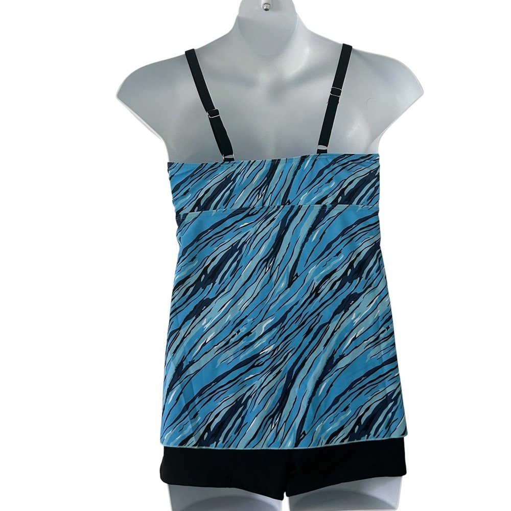 Women's Blue Wave Tankini Boy Shorts Padded Adjustable Two-Piece Swimsuit Large - Picture 6 of 10